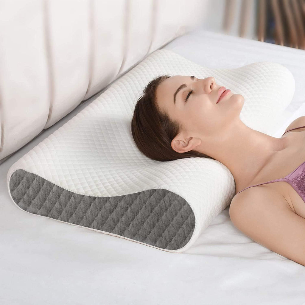 GROKBASKET Memory Foam Orthopaedic Pillow Pack of 1 Solid Soft Memory Pillow (White and Grey)
