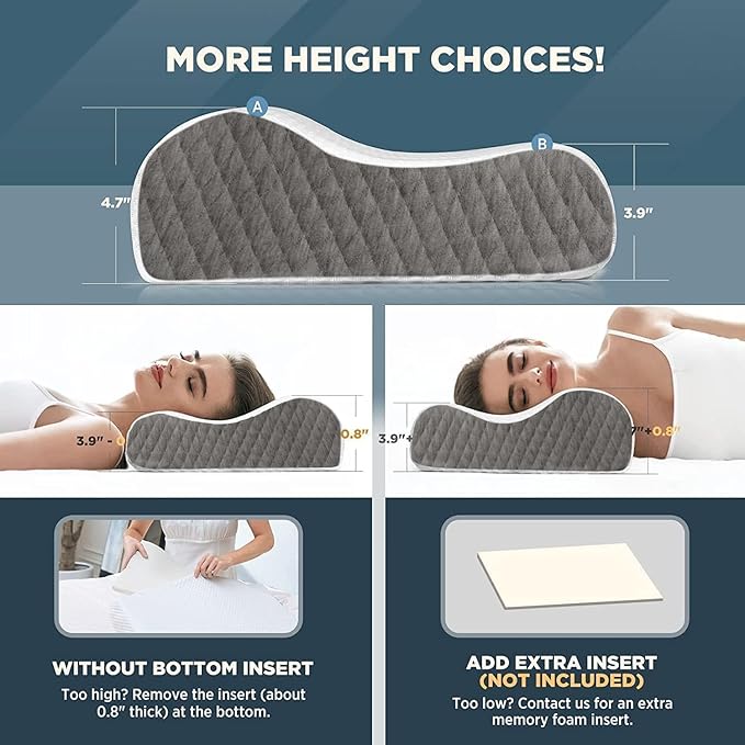 GROKBASKET Memory Foam Orthopaedic Pillow Pack of 1 Solid Soft Memory Pillow (White and Grey)