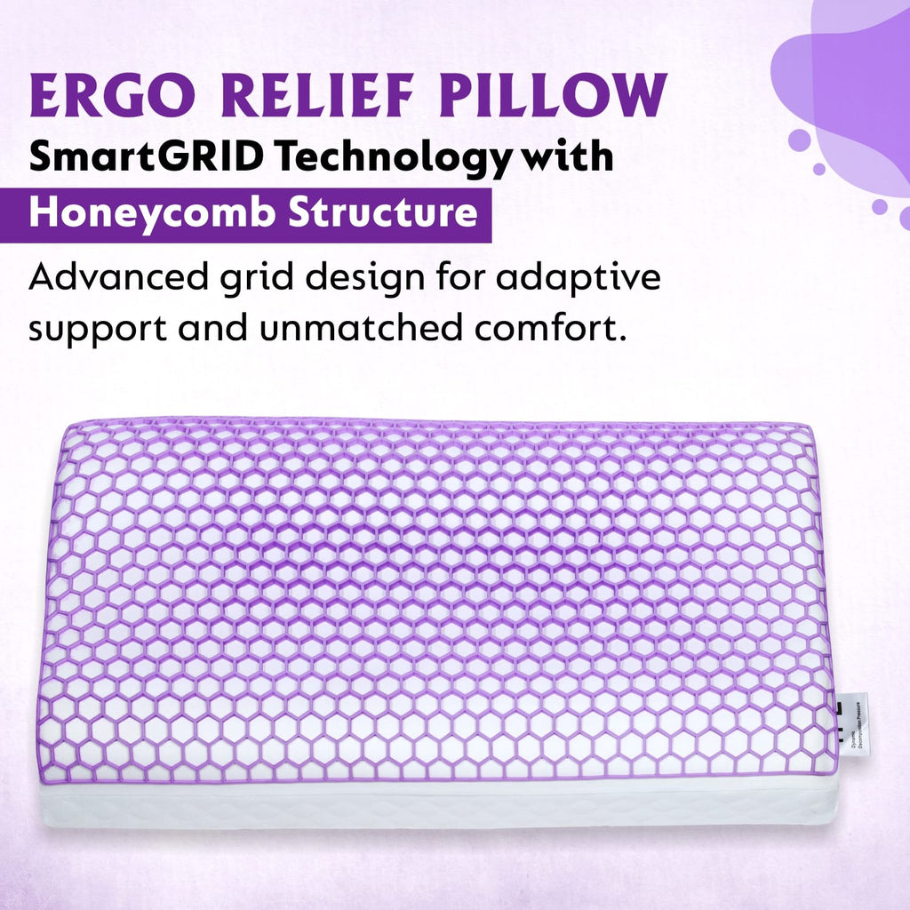 GROKBASKET Gel, Memory Foam Orthopaedic Pillow Pack of 1 Solid Grid Gel Pillow (Purple)