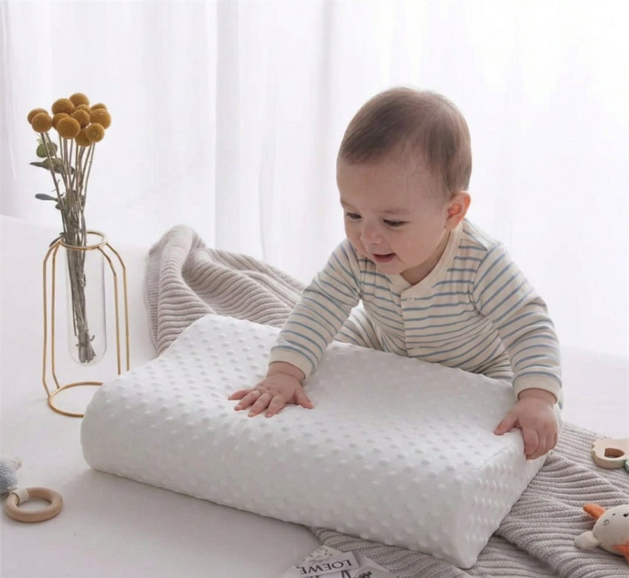 Baby Pillow, Memory Foam Pillow, White, Contoured Cervical Support, Orthopedic Neck Pain Relief