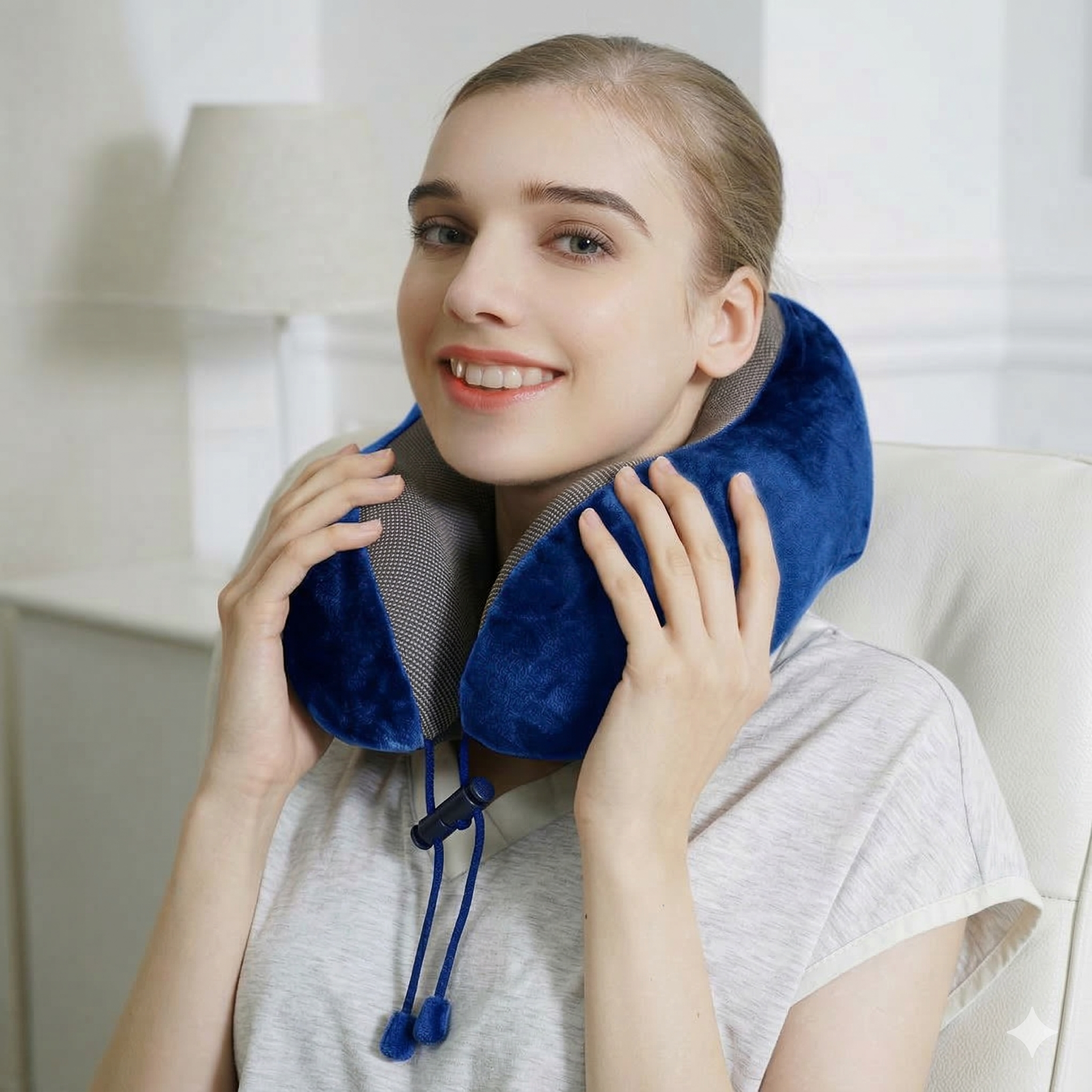 Memory Foam Travel Neck Pillow – U Shape Head & Neck Support Cushion for Airplane, Car & Office – Soft Washable Cover (Black & Blue)