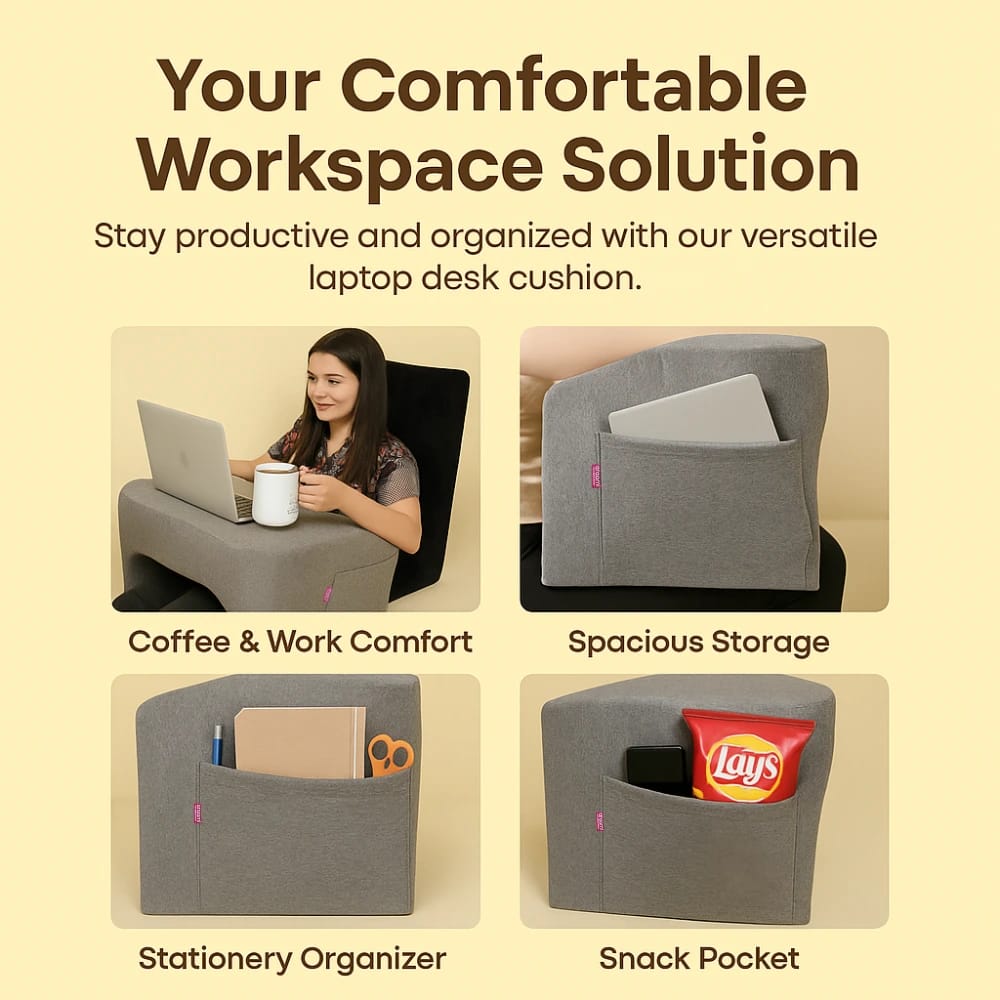 Laptop Desk with Storage, Grey, Portable Lap Table for Bed, Cushioned Work Surface