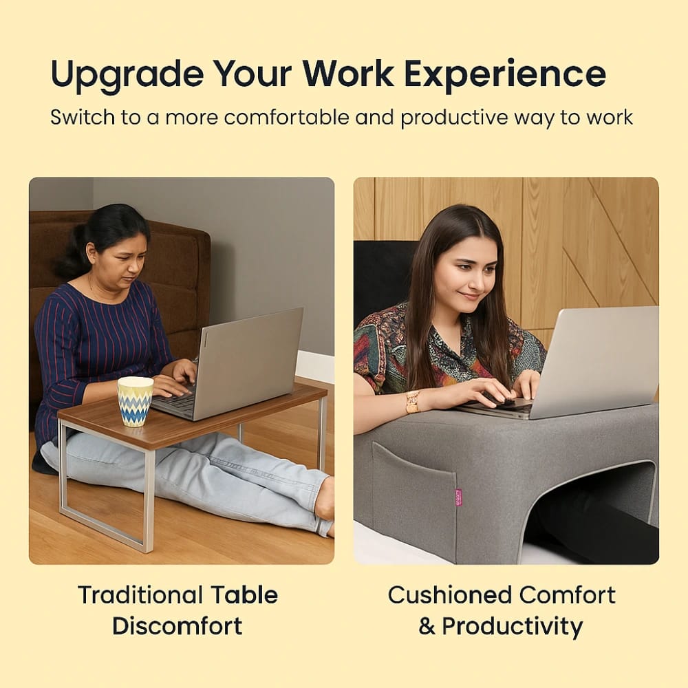 Laptop Desk with Storage, Grey, Portable Lap Table for Bed, Cushioned Work Surface