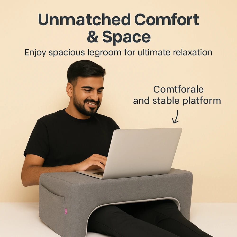 Laptop Desk with Storage, Grey, Portable Lap Table for Bed, Cushioned Work Surface