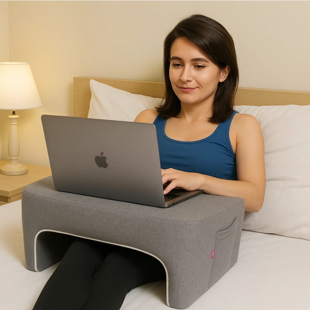 Laptop Desk with Storage, Grey, Portable Lap Table for Bed, Cushioned Work Surface