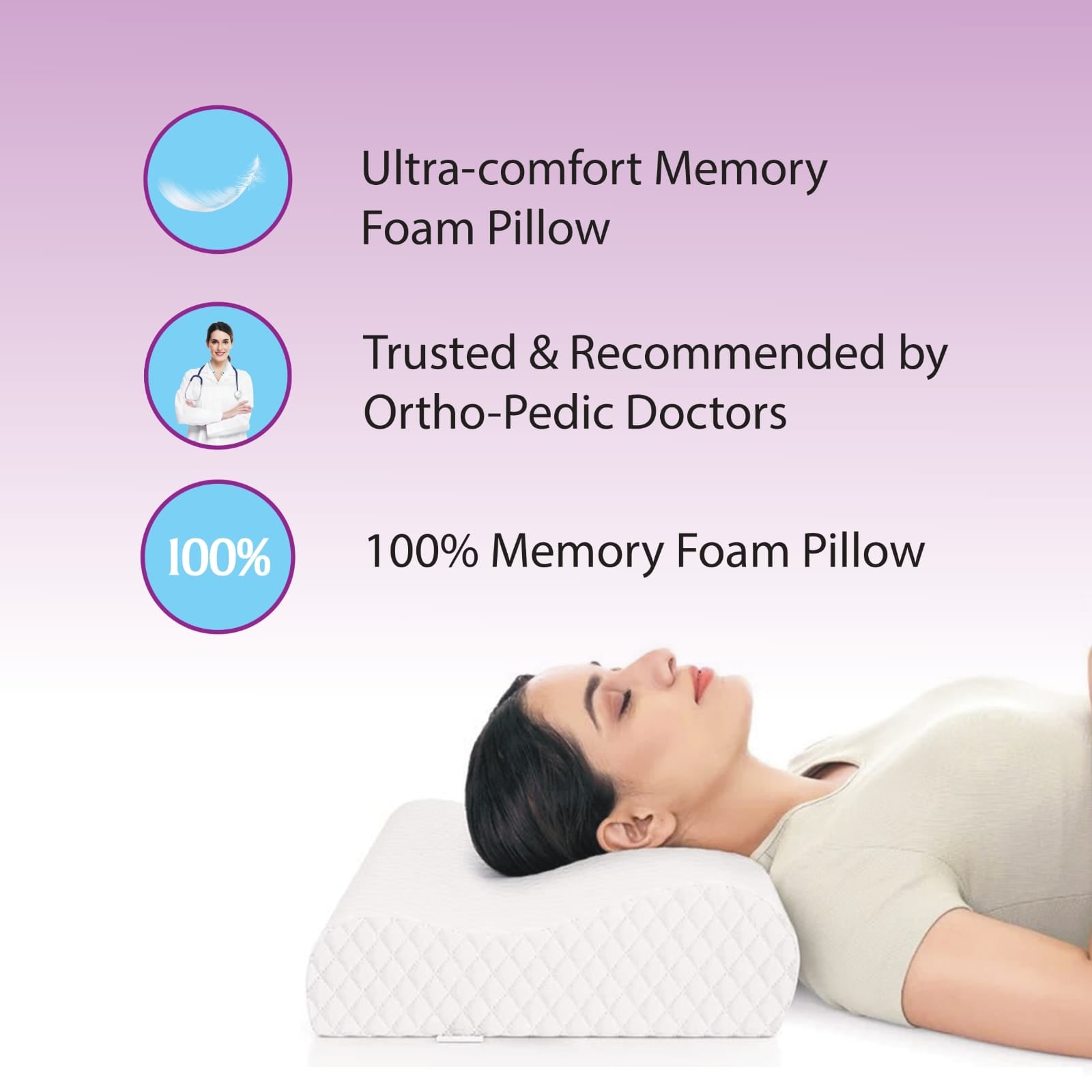 GROKBASKET Orthopedic Memory Foam Pillow for Neck & Shoulder Pain Relief