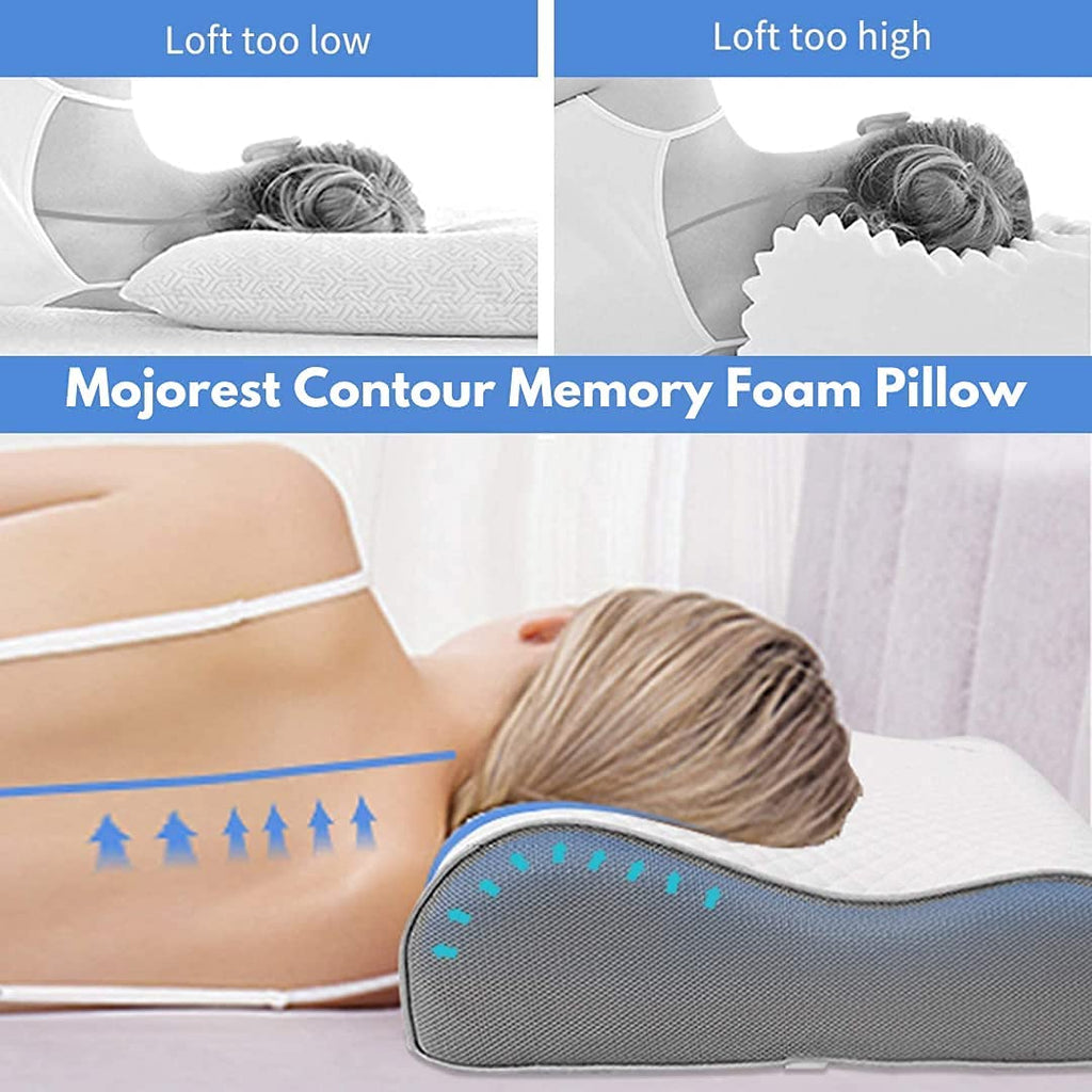 Memory Foam Pillow, Contour Cervical Orthopedic Memory Foam Pillows Supports Neck Pain and Shoulder Pain for Sleeping, Ergonomic Cervical Pillow Neck Support Pillow for Side Back(Sky Blue)