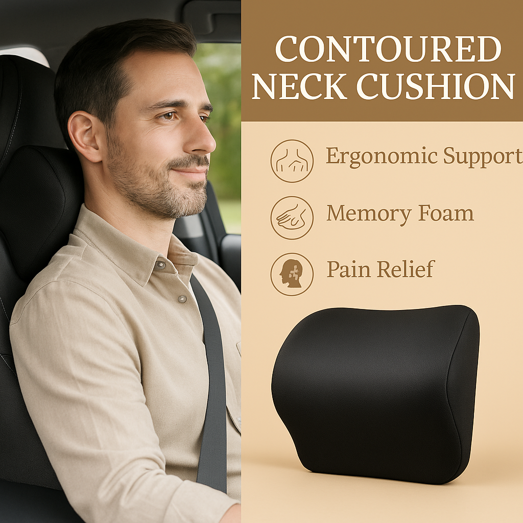 Car Neck Support Pillow – Memory Foam Headrest Cushion for Driving Comfort | Ergonomic Cervical Support Pad for Car Seat (Black)