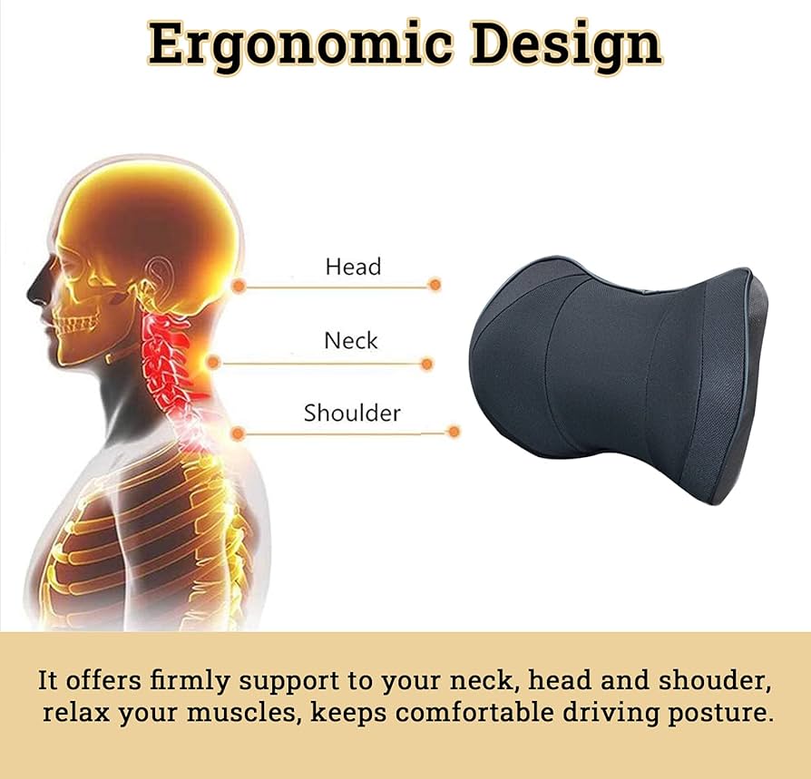 Car Neck Support Pillow for Seat Headrest – Memory Foam Travel Cushion for Neck & Shoulder Pain Relief – Ergonomic Headrest Support Pad for Cars, SUVs & Office Chairs