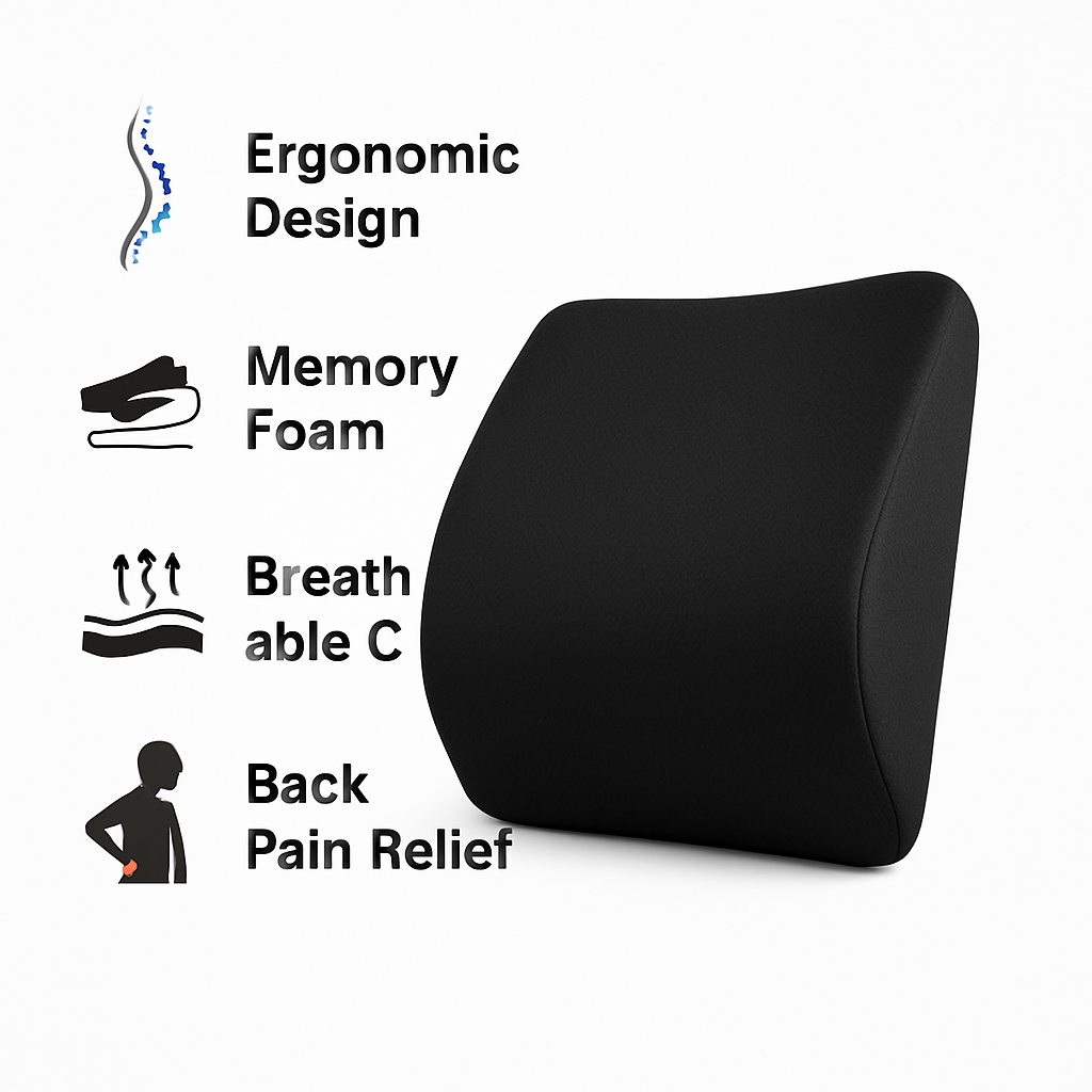 Car Lumbar Support Pillow for Seat – Memory Foam Lower Back Cushion for Back Pain Relief – Ergonomic Back Support Pad for Car, Office Chair & Travel