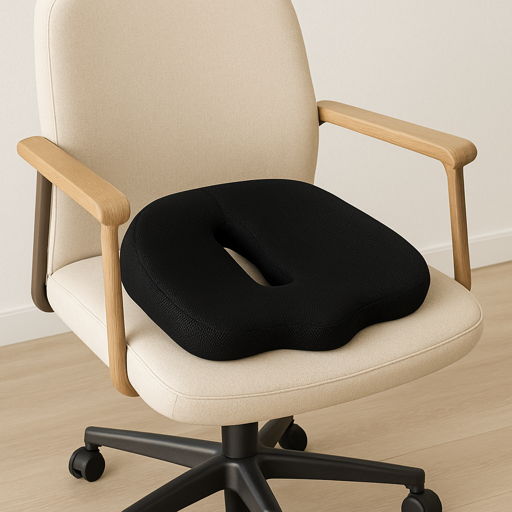 Orthopedic Coccyx Seat Cushion for Office Chair, Tailbone Pain Relief Memory Foam Cushion with Cut-Out Design, Black and Gray