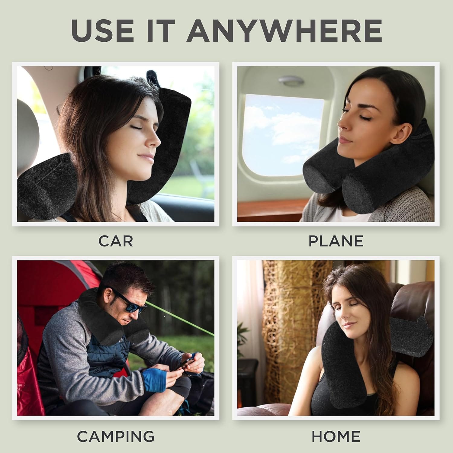 Multi-Position Travel Neck Pillow, Black Memory Foam, Adjustable U/L Shape Head & Neck Support for Car, Flight & Home