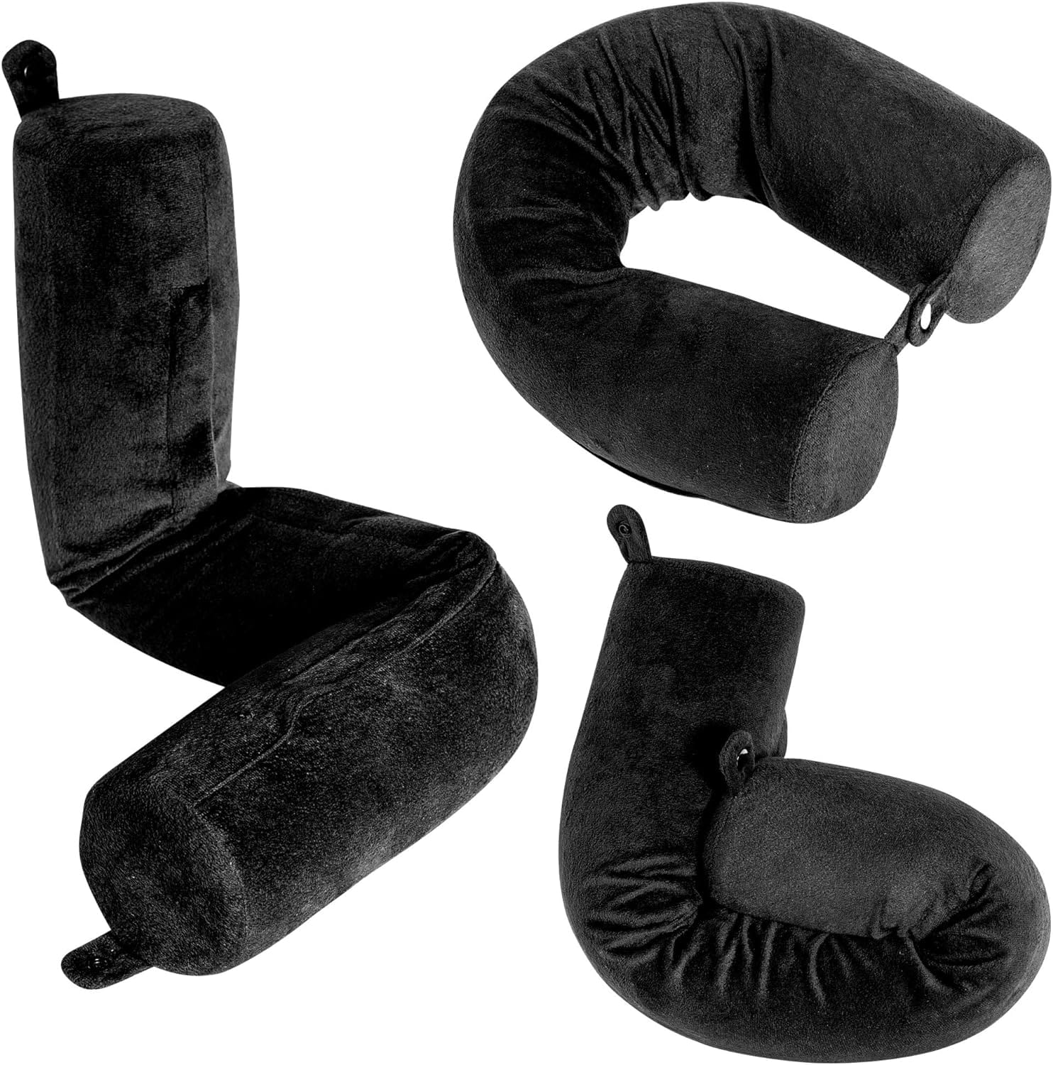 Multi-Position Travel Neck Pillow, Black Memory Foam, Adjustable U/L Shape Head & Neck Support for Car, Flight & Home