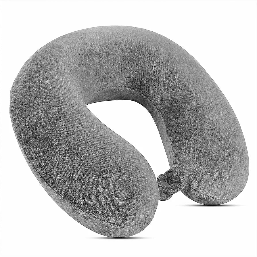 Soft U Shape Memory Foam Neck Pillow for Travel, Head & Cervical Support Cushion, Lightweight & Portable (Black,Gray)