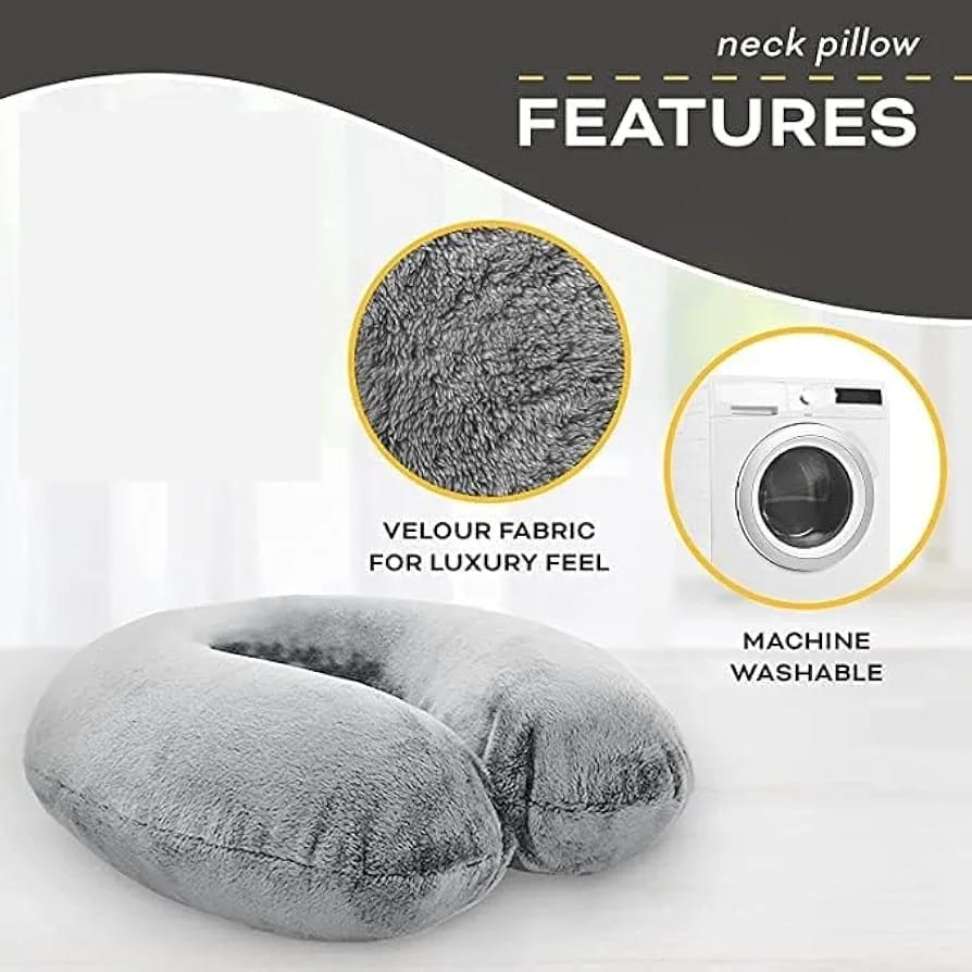 Soft U Shape Memory Foam Neck Pillow for Travel, Head & Cervical Support Cushion, Lightweight & Portable (Black,Gray)