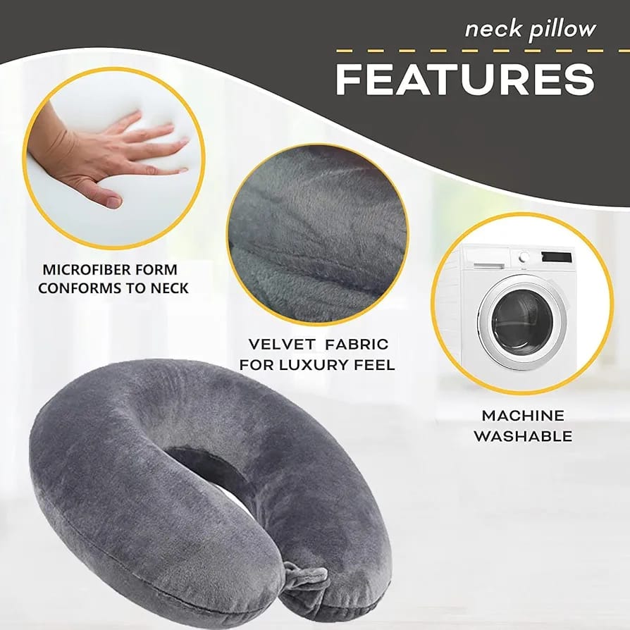 Multi-Position Travel Neck Pillow, Black Memory Foam, Adjustable U/L Shape Head & Neck Support for Car, Flight & Home