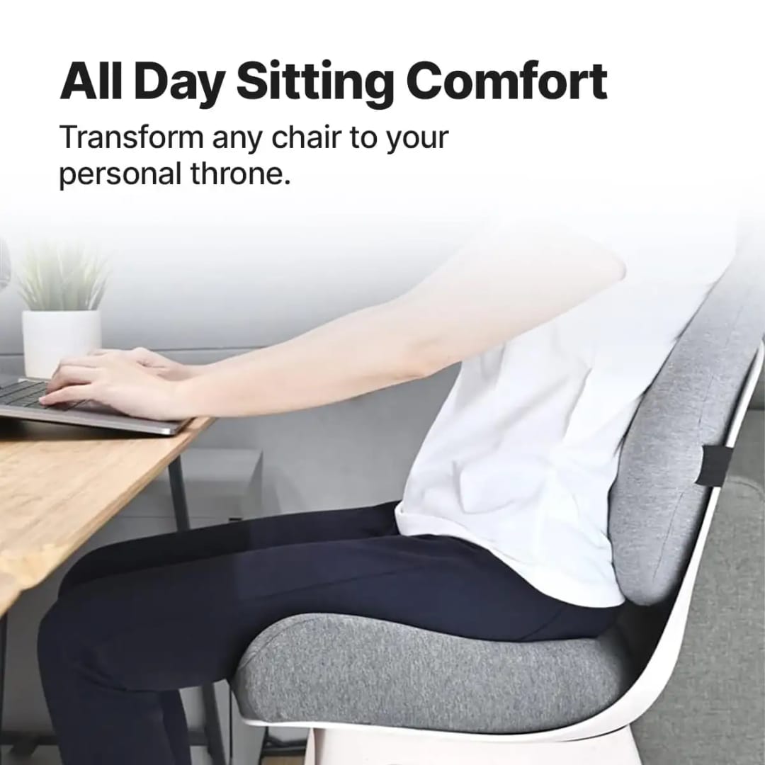Orthopedic Coccyx Seat Cushion – Memory Foam Tailbone Support Pillow for Office Chair, Car & Home (Grey, Black)