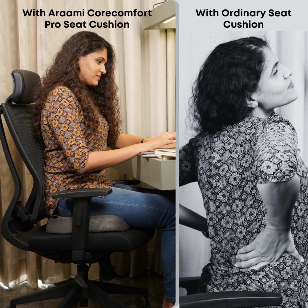 Orthopedic Coccyx Seat Cushion – Memory Foam Tailbone Support Pillow for Office Chair, Car & Home (Grey, Black)