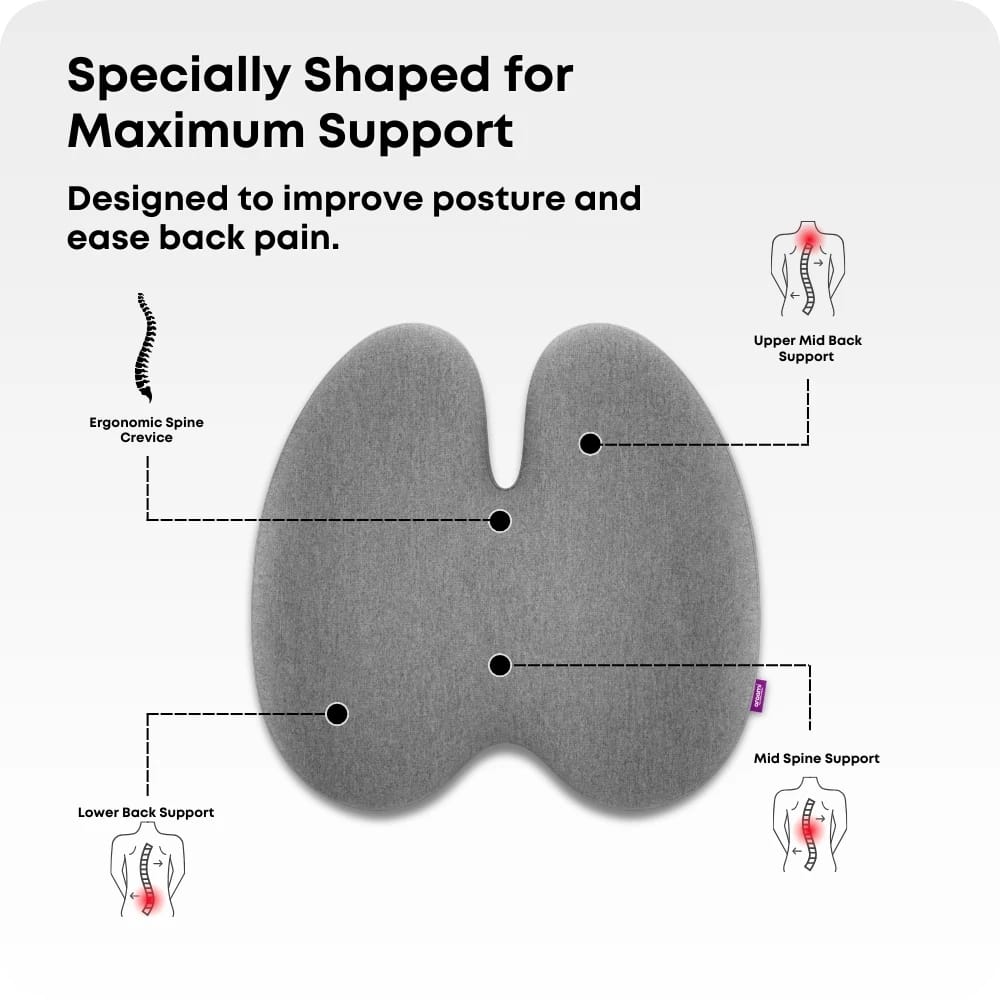 Orthopedic Coccyx Seat Cushion – Memory Foam Tailbone Support Pillow for Office Chair, Car & Home (Grey, Black)