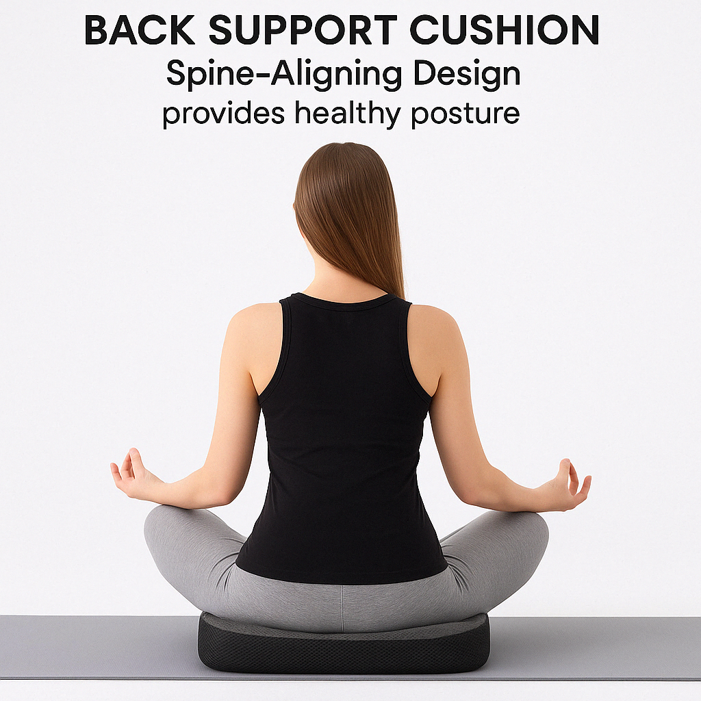 Orthopedic Memory Foam Seat Cushion – Ergonomic Chair Cushion for Office Chair, Car & Home (Black, Grey)