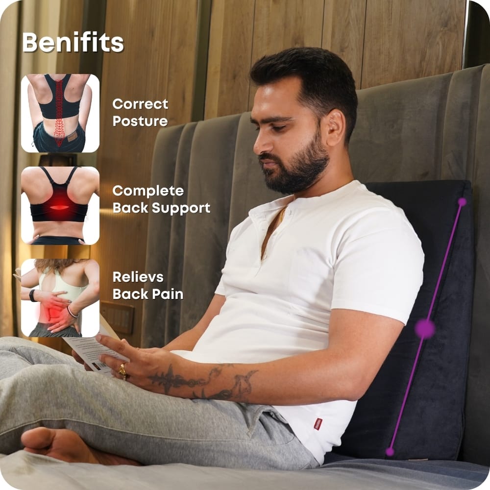 Back Support Wedge Pillow for Bed – Orthopedic Foam Backrest Cushion for Sitting, Reading & Relaxing (Black)