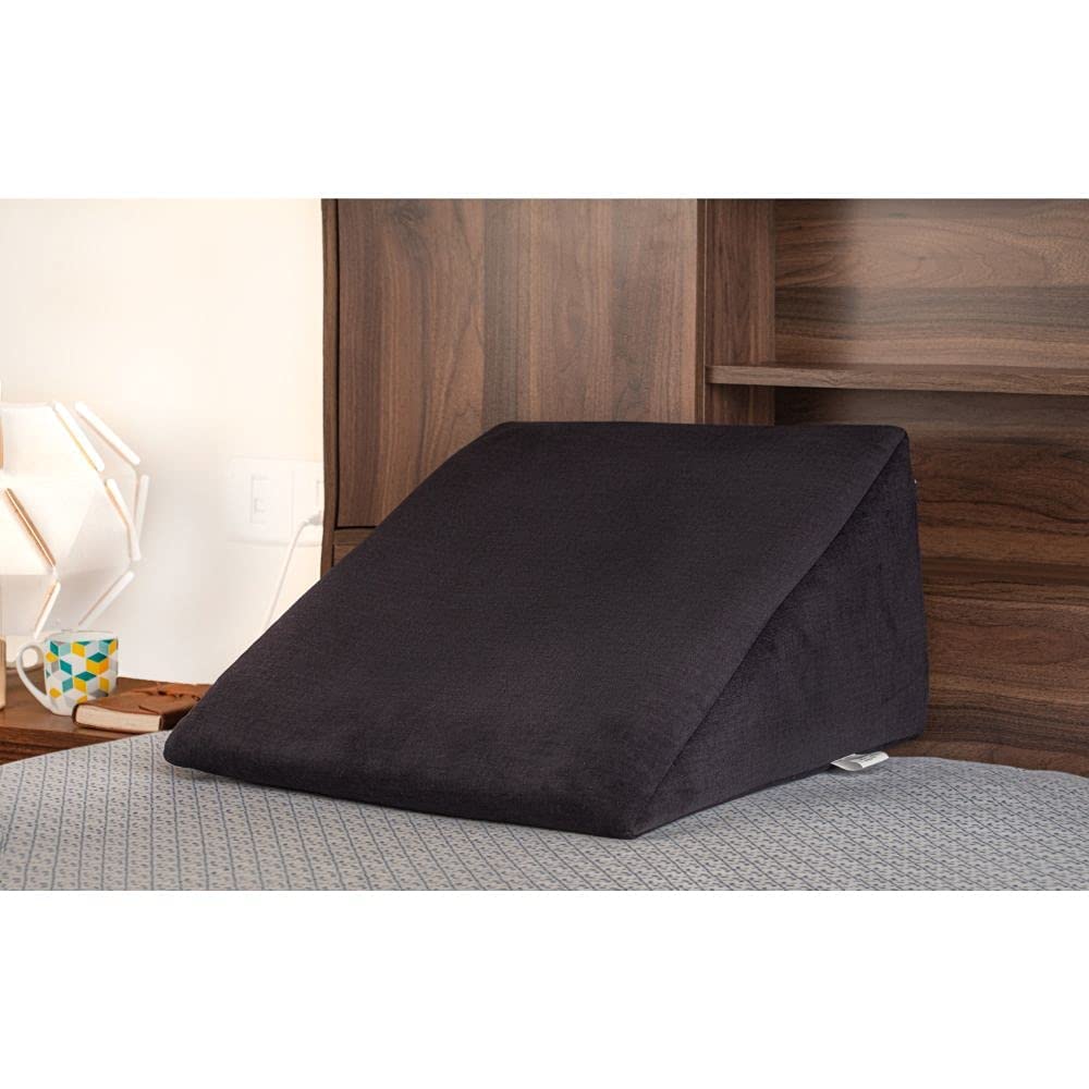 Back Support Wedge Pillow for Bed – Orthopedic Foam Backrest Cushion for Sitting, Reading & Relaxing (Black)