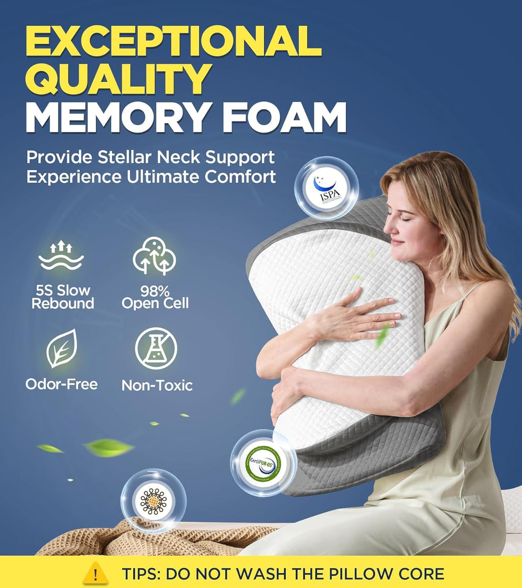 Ergonomic Cervical Memory Foam Pillow for Neck Pain Relief - Contour Orthopedic Bed Pillow with Breathable Cover