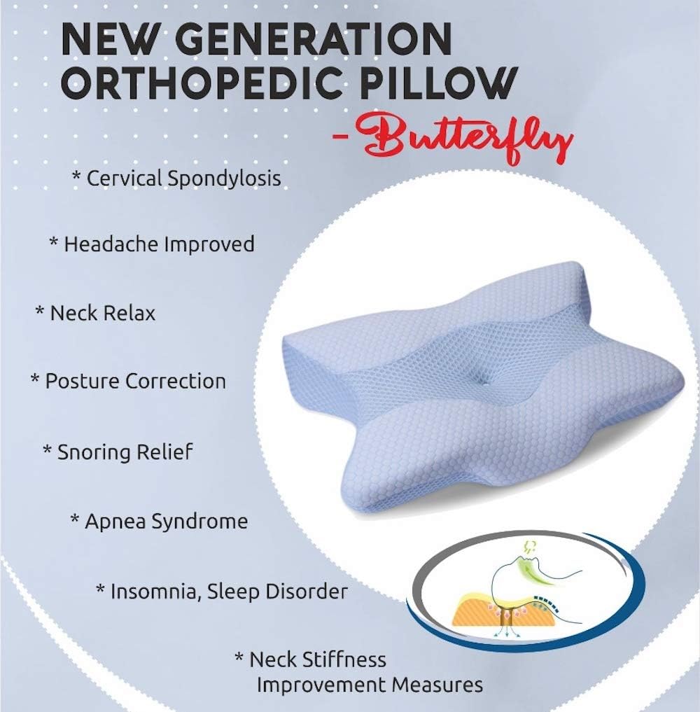 Butterfly Orthopedic Cervical Pillow – Ergonomic Memory Foam Neck Support Pillow for Pain Relief & Proper Spine Alignment