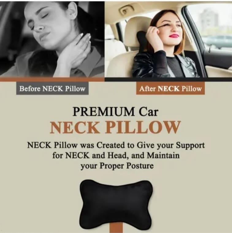Car Neck Pillow, Black, Bone Shape, Headrest Cushion, Set of 1