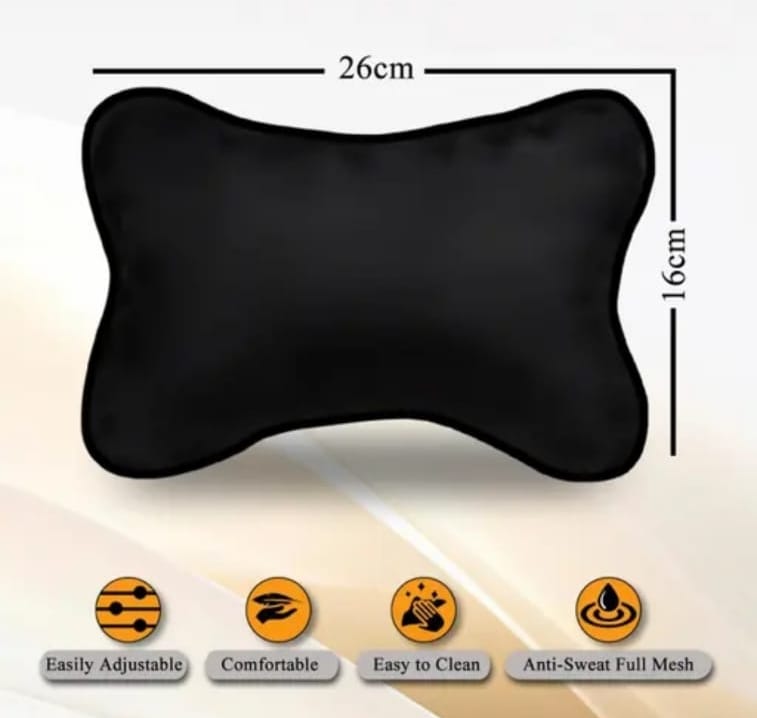 Car Neck Pillow, Black, Bone Shape, Headrest Cushion, Set of 1