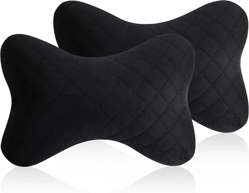 Car Neck Pillow, Black, Bone Shape, Headrest Cushion, Set of 1