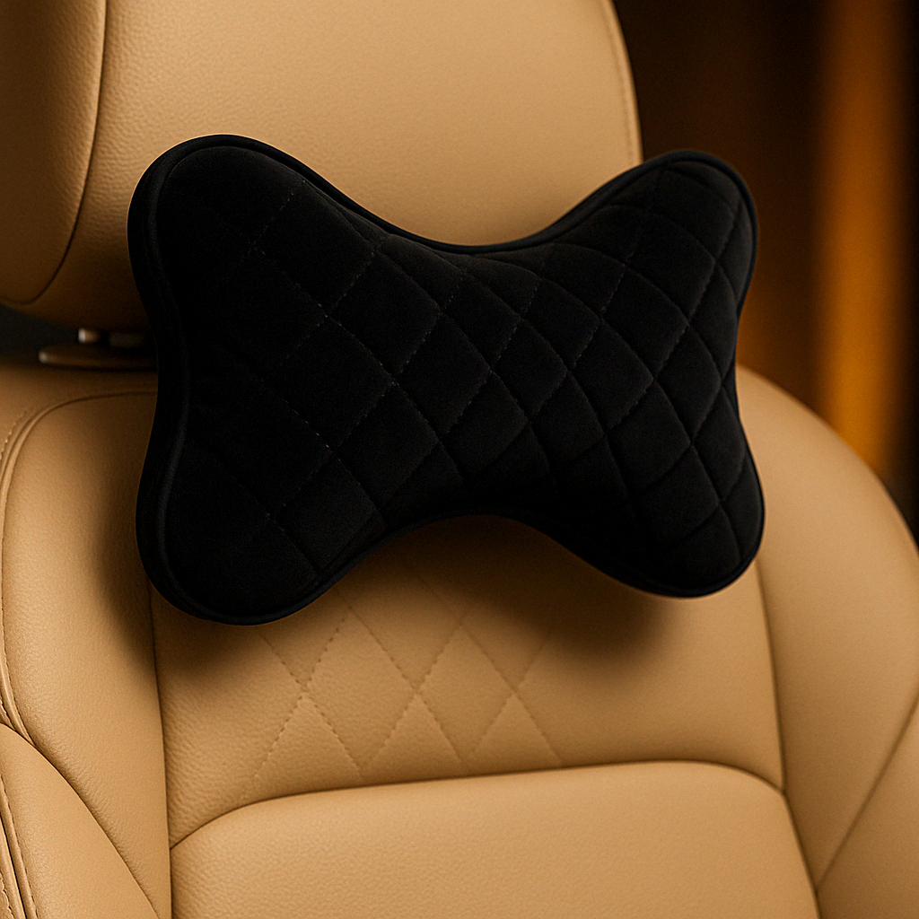 Car Neck Pillow, Black, Bone Shape, Headrest Cushion, Set of 1