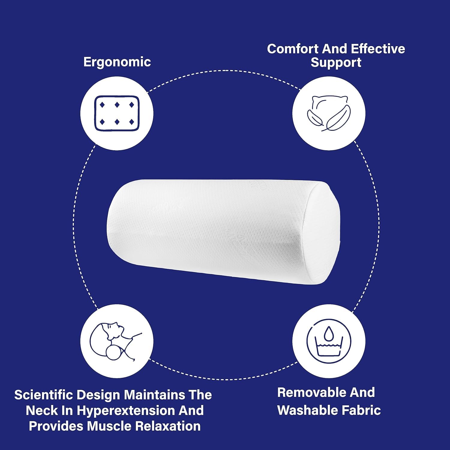 Memory Foam Bolster Pillow for Neck & Back Support | Cylindrical Round Roll Cushion | Orthopedic Sleeping Pillow for Bed, Sofa & Leg Support (White)