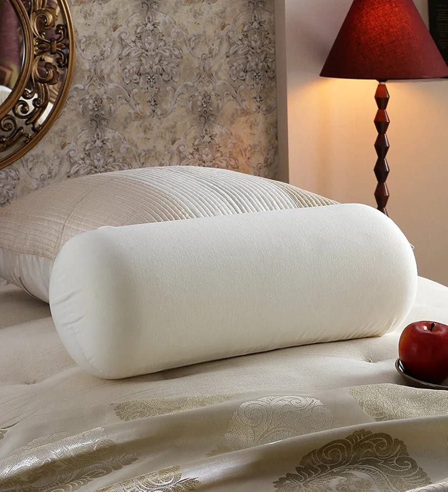 Memory Foam Bolster Pillow for Neck & Back Support | Cylindrical Round Roll Cushion | Orthopedic Sleeping Pillow for Bed, Sofa & Leg Support (White)