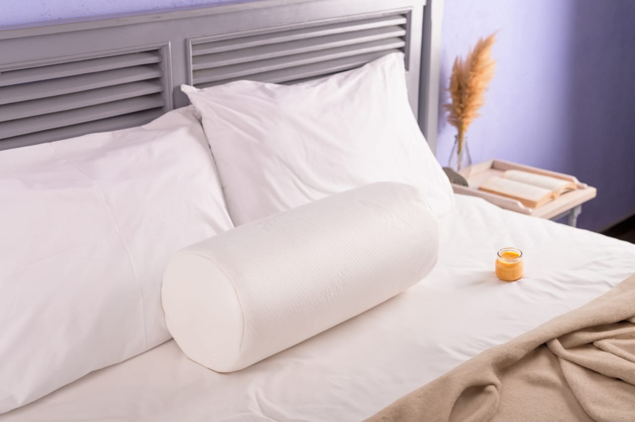 Memory Foam Bolster Pillow for Neck & Back Support | Cylindrical Round Roll Cushion | Orthopedic Sleeping Pillow for Bed, Sofa & Leg Support (White)
