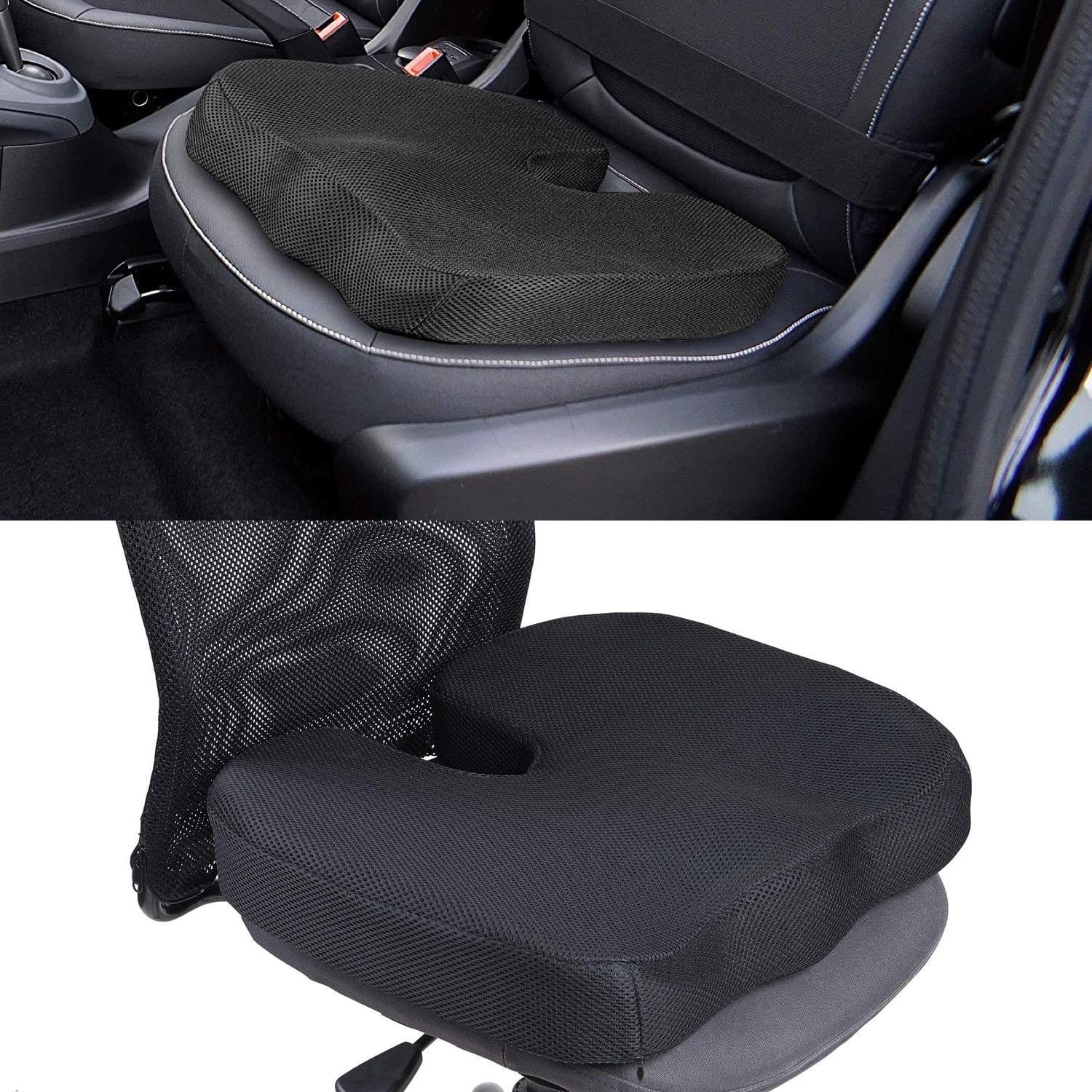 Orthopedic Memory Foam Seat Cushion for Tailbone Pain Relief | Coccyx Support Chair Pad | U-Shape Sciatica & Back Support Cushion for Office Chair, Car & Home (Black)