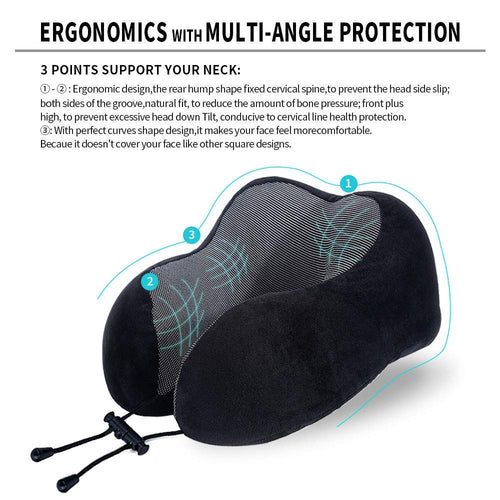 Ergonomic Memory Foam Travel Neck Pillow with Adjustable Support Strap