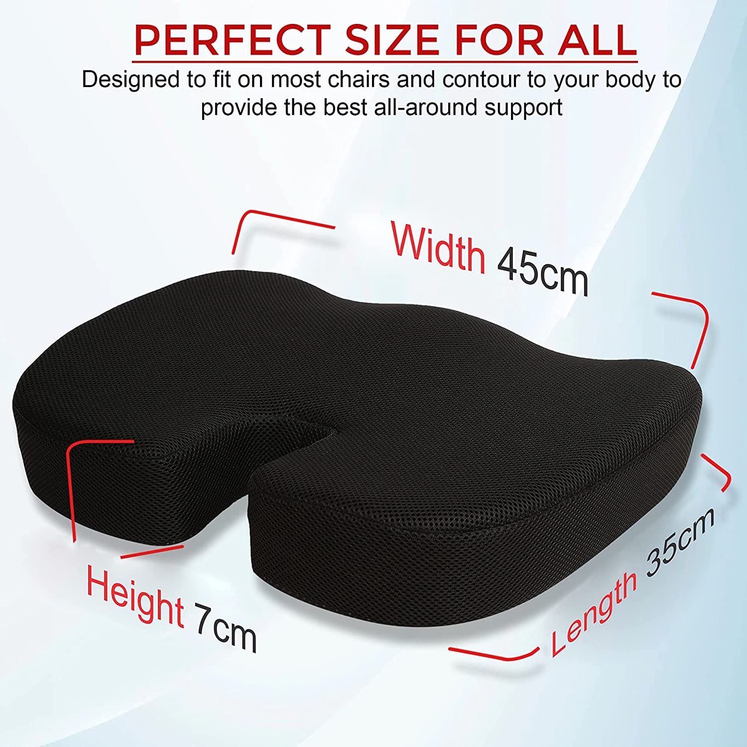 Orthopedic Memory Foam Seat Cushion for Tailbone Pain Relief | Coccyx Support Chair Pad | U-Shape Sciatica & Back Support Cushion for Office Chair, Car & Home (Black)